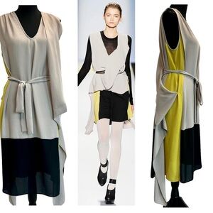 BCBGMaxazria Runway Fall 2010 gray black lime green draped sleeveless dress Sz M